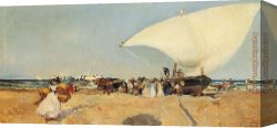 The Arrival Canvas Paintings - Arrival of the Boats by Joaquin Sorolla y Bastida