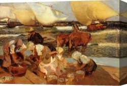 Port of Valencia Canvas Paintings - Beach at Valencia by Joaquin Sorolla y Bastida