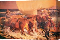 Joaquin Sorolla Y Bastida Canvas Paintings - El bano del caballo by Joaquin Sorolla y Bastida