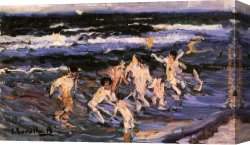 Venus And Mars Canvas Paintings - Ninos en el Mar by Joaquin Sorolla y Bastida