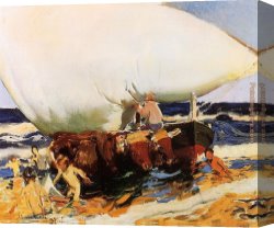 Port of Valencia Canvas Paintings - On the Beach Valencia by Joaquin Sorolla y Bastida