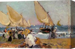 Port of Valencia Canvas Paintings - Sailing Vessels on a Breezy Day Valencia by Joaquin Sorolla y Bastida
