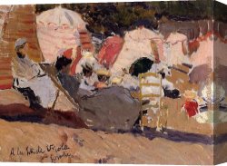 Joaquin Sorolla Y Bastida Canvas Paintings - The Beach at Biarritz by Joaquin Sorolla y Bastida