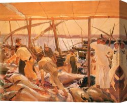 Joaquin Sorolla Y Bastida Canvas Paintings - The Tuna Catch Ayamonte by Joaquin Sorolla y Bastida