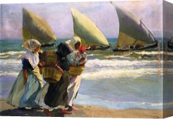 Joaquin Sorolla Y Bastida Canvas Paintings - Three Sails by Joaquin Sorolla y Bastida