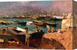 Port of Valencia Canvas Paintings - Valencia's Port by Joaquin Sorolla y Bastida