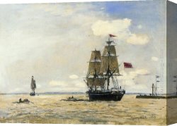 Port of Valencia Canvas Paintings - Norwegian Naval Ship Leaving the Port of Honfleur by Johan Barthold Jongkind