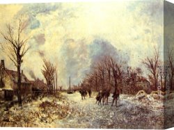Skaters Canvas Paintings - Skaters in Holland by Johan Barthold Jongkind