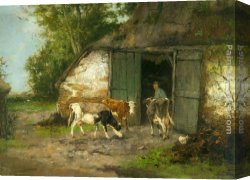 Prospecting for Cattle Range Canvas Paintings - Farmer and Cattle by a Stable by Johan Frederik Cornelis Scherrewitz