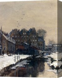 A Farmyard Scene in Winter Canvas Paintings - A Canal Scene In Winter by Johan Hendrik Van Mastenbroek