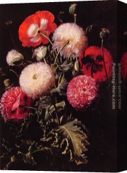 Red Poppies in Tuscany Canvas Paintings - Still Life with Pink, Red and White Poppies by Johan Laurentz Jensen