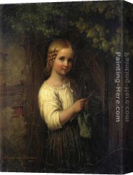 Johann Canvas Paintings - Knitting Girl by Johann Georg Meyer von Bremen
