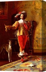 Johann Canvas Paintings - A Cabalier And His Hound by Johann Hamza