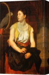 Blick Uber Die Sierra Nevada Canvas Paintings - M&auml;dchen mit Papagei (Die Gattin des K&uuml;nstlers) by Johann von Strasioipka Canon