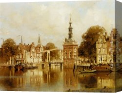 A View of Amsterdam Market Canvas Paintings - A View of Amsterdam by Johannes Christiaan Karel Klinkenberg