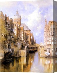 Amsterdam Canvas Paintings - The Oudezijdsvoorburgwal, Amsterdam by Johannes Christiaan Karel Klinkenberg