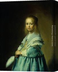 Cornelisz Canvas Paintings - Portrait of a Girl Dressed in Blue by Johannes Cornelisz. Verspronck