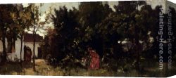 Mother And Child 7 Canvas Paintings - A Mother And Child Picking Flowers by Johannes Evert Akkeringa