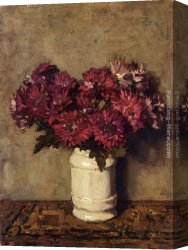 Chrysanthemums Canvas Paintings - Chrysanthemums In a Vase by Johannes Evert Akkeringa