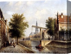 Amsterdam Canvas Paintings - Capricio Sunlit Townviews In Amsterdam (Pic 2) by Johannes Franciscus Spohler