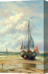 The Stone Breaker Canvas Paintings - A Bomschuit in the Breakers by Johannes Hermanus Koekkoek