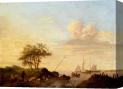 Coming Canvas Paintings - Coming Ashore by Johannes Hermanus Koekkoek