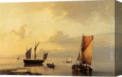 Calm Canvas Paintings - Shipping In A Calm by Johannes Hermanus Koekkoek