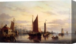 A View of Amsterdam Market Canvas Paintings - A View Of The IJ, Amsterdam, With Various Shipping Near Het Slagthuys by Johannes Hilverdink