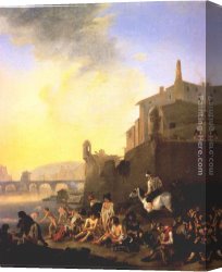 Gypsies Canvas Paintings - Bathing Gypsies by Johannes Lingelbach