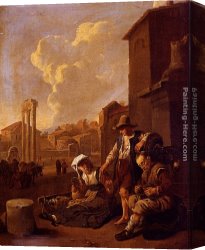 Johannes Vermeer Canvas Paintings - Peasant Family Having Bread And Wine, The Campo Vaccino, Rome, Beyond by Johannes Lingelbach