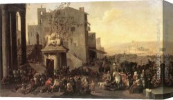 Johannes Vermeer Canvas Paintings - Roman Market Scene by Johannes Lingelbach