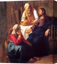 Mary Canvas Paintings - Christ in the House of Mary and Martha by Johannes Vermeer
