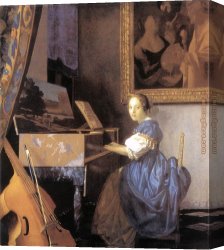 Lady Canvas Paintings - Lady Seated at a Virginal by Johannes Vermeer
