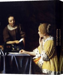 Johannes Vermeer Canvas Paintings - Mistress and Maid by Johannes Vermeer
