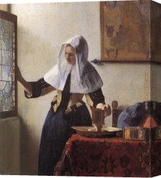 Young Canvas Paintings - Young Woman with a Water Jug by Johannes Vermeer