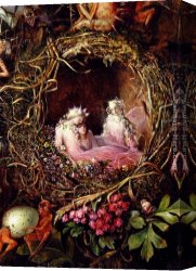 Nest Canvas Paintings - Fairies In A Bird's Nest (detail 1) by John Anster Fitzgerald
