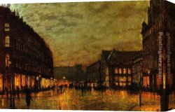 John Atkinson Grimshaw Canvas Paintings - Boars Lane Leeds by Lamplight by John Atkinson Grimshaw