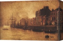 Sydney Harbour Canvas Paintings - Evening Whitby Harbour by John Atkinson Grimshaw