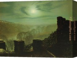 John Atkinson Grimshaw Canvas Paintings - Full Moon behind Cirrus Cloud from the Roundhay Park Castle Battlements by John Atkinson Grimshaw