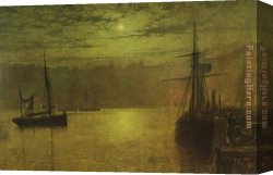 Sydney Harbour Canvas Paintings - Lights in the Harbour by John Atkinson Grimshaw