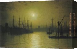 Nightfall Canvas Paintings - Nightfall down the Thames by John Atkinson Grimshaw