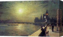 John Atkinson Grimshaw Canvas Paintings - Reflections on the Thames Westminster by John Atkinson Grimshaw