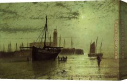 Lighthouse Canvas Paintings - The Lighthouse at Scarborough by John Atkinson Grimshaw