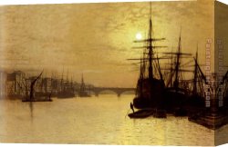 London Canvas Paintings - The Thames Below London Bridge by John Atkinson Grimshaw