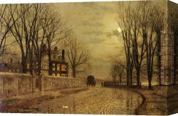 The Road to Middelharnis Canvas Paintings - The Turn of the Road by John Atkinson Grimshaw