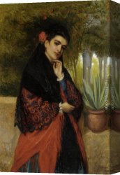 Spanish Canvas Paintings - Spanish Beauty in a Lace Shawl by John Bagnold Burgess