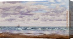 Coast Canvas Paintings - Gathering Clouds, A Fishing Boat Off The Coast by John Brett
