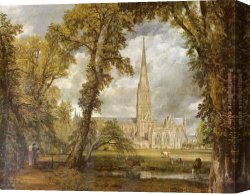 Salisbury Close Canvas Paintings - Salisbury Cathedral by John Constable