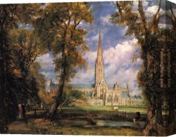 Salisbury Close Canvas Paintings - Salisbury Cathedral from the Bishops' Grounds by John Constable