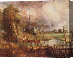 Salisbury Close Canvas Paintings - Salisbury Cathedral from the Meadows by John Constable